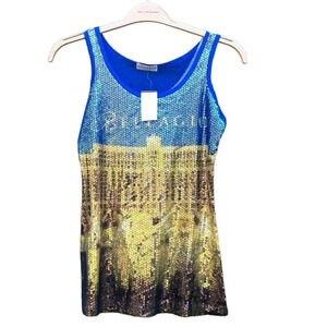 NEW Bellagio Women's Size Small Gold Sequin Blue Tank Top